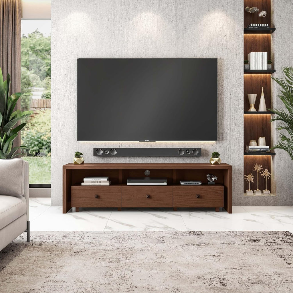 Elegant 80' TV Stand with Three Cabinets and Storage, Modern Entertainment Center with Cable Management Fits Screens up to 80' When Measured Diagonally