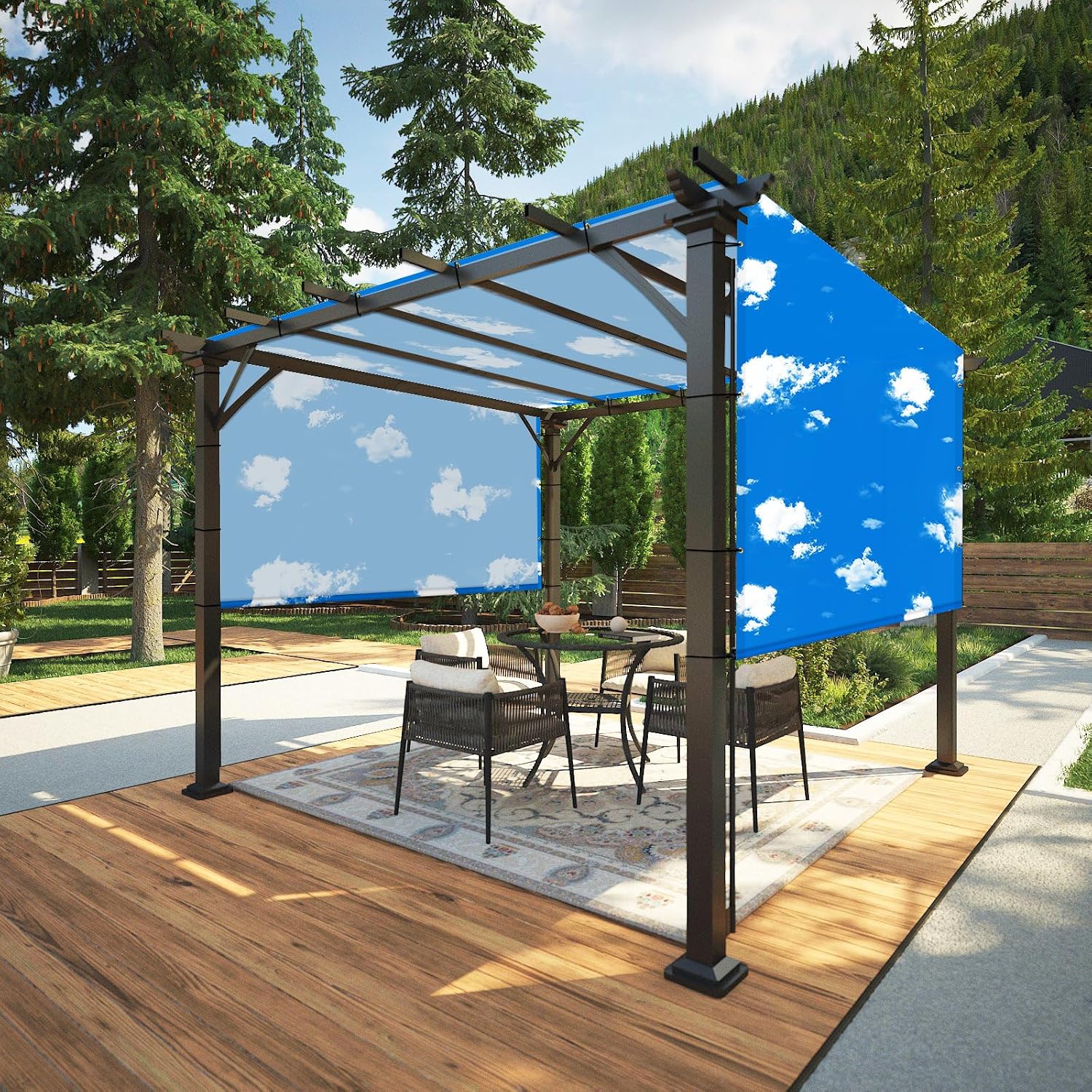 COARBOR 14' x 20' Pergola Replacement Shade Cover Polyester Canopy Universal Patio Privacy Shade Screen with Weighted Rods for Patio Deck Porch Backyard Gazebo Blue Sky