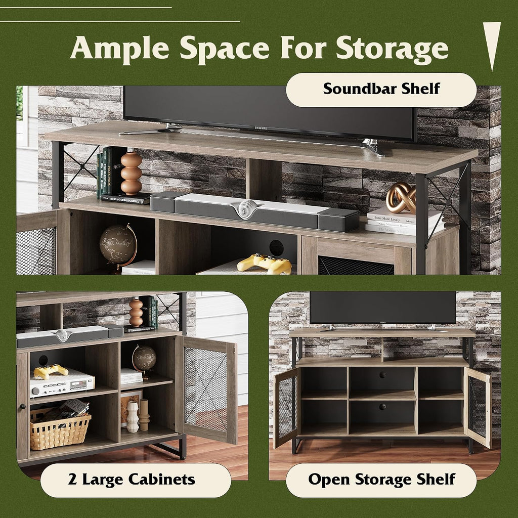 WLIVE TV Stand 55 inch TV, Tall Entertainment Center and Industrial TV Console Cabinet with Storage for Bedroom Living Room, Greige