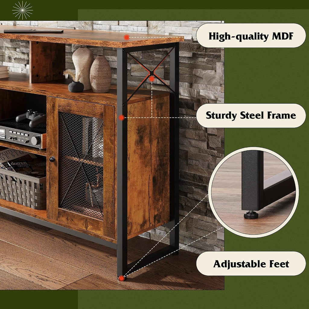 WLIVE TV Stand 55 inch TV, Tall Entertainment Center with Storage, Farmhouse Industrial TV Console for Bedroom Living Room, Rustic Brown