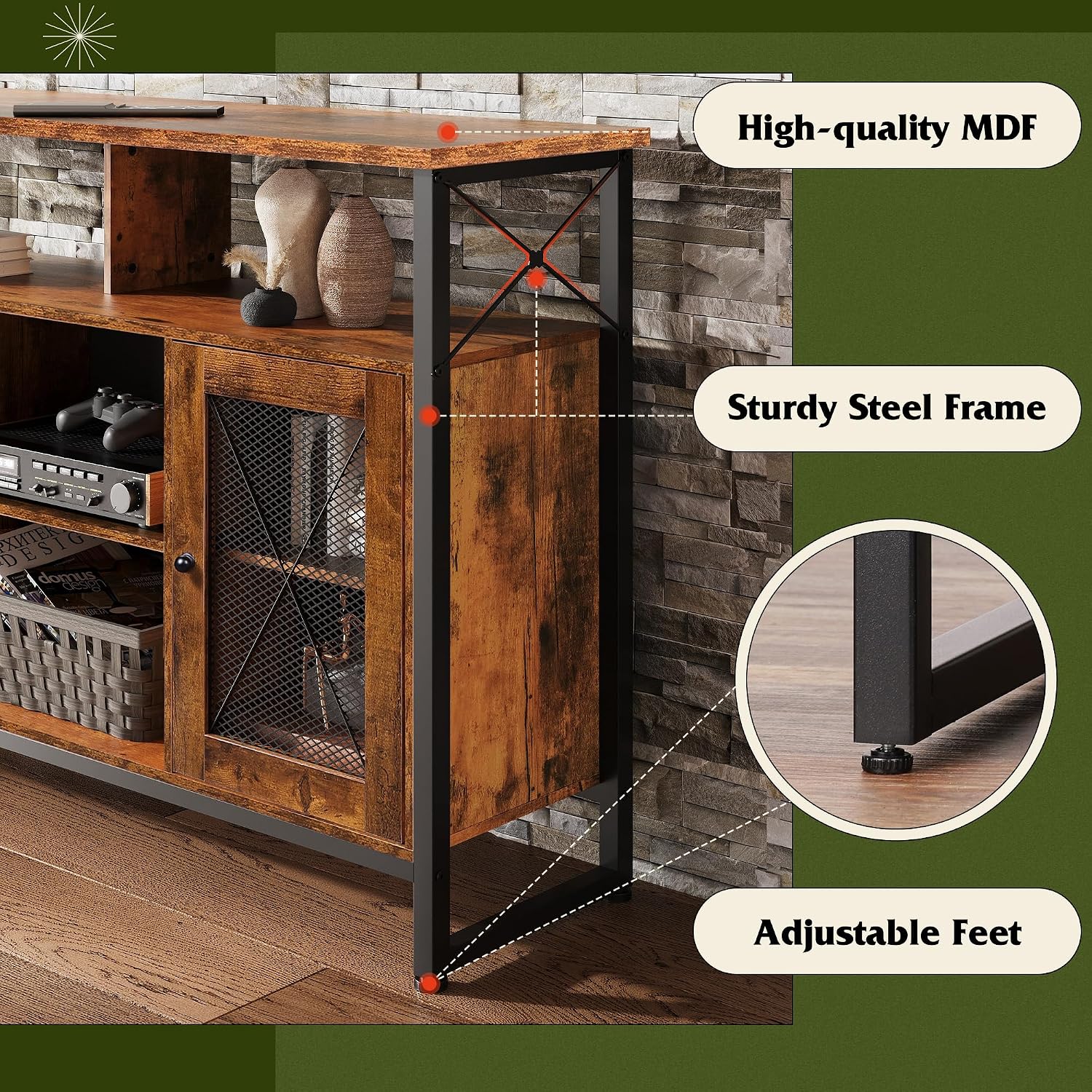 WLIVE TV Stand 55 inch TV, Tall Entertainment Center with Storage, Farmhouse Industrial TV Console for Bedroom Living Room, Rustic Brown