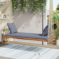 Merax Outdoor Patio Wooden Swing Chair, 2-Seat Hanging Porch Hammock Bench with Cushion & Pillows, 10.8Ft Hemp Ropes for Garden, Backyard, Lawn, Natural