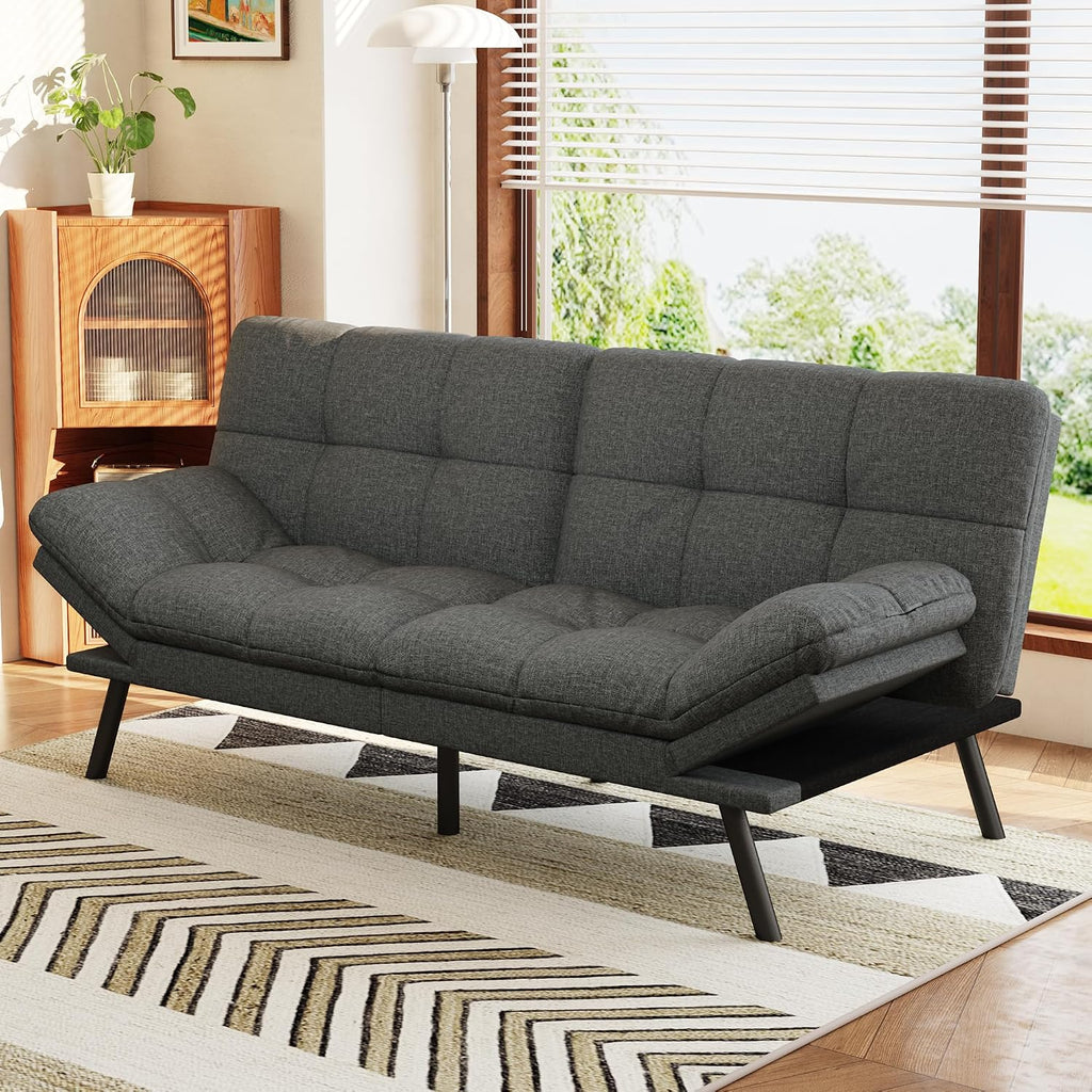 Opoiar Convertible Futon Sofa Bed,71' Memory Foam Futon Couch,Detachable Cushion,Adjustable Backrest & Armrest,Linen Modern Loveseat Sleeper Recliner for Living Room,Office,Apartment,Light Grey