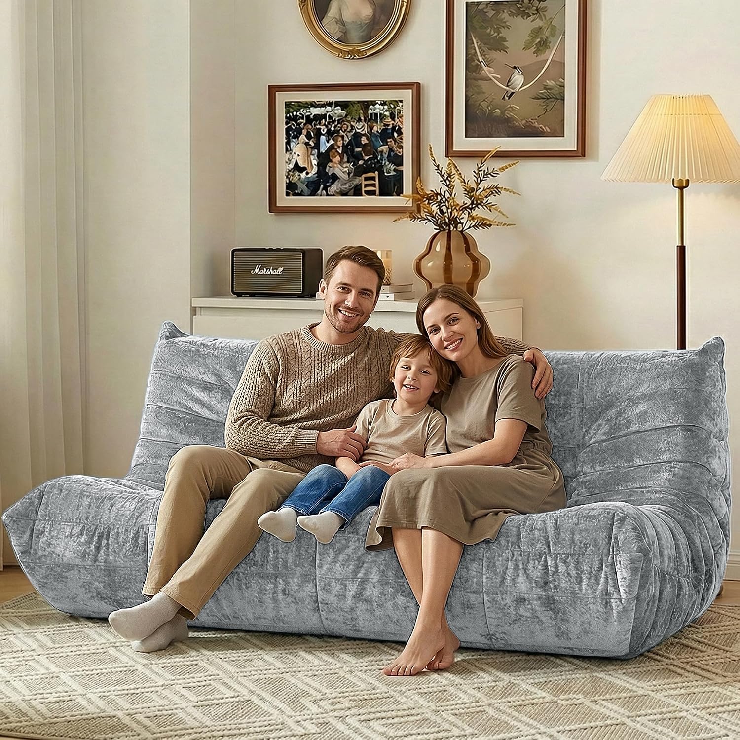 HABUTWAY Bean Bag Chair, Giant Bean Bag Chairs for Adults, 3 Seater Fireside Chair, Lazy Large Floor Bean Bag Sofa for Living Room, Bedroom, Dorm, Office (Light Grey)