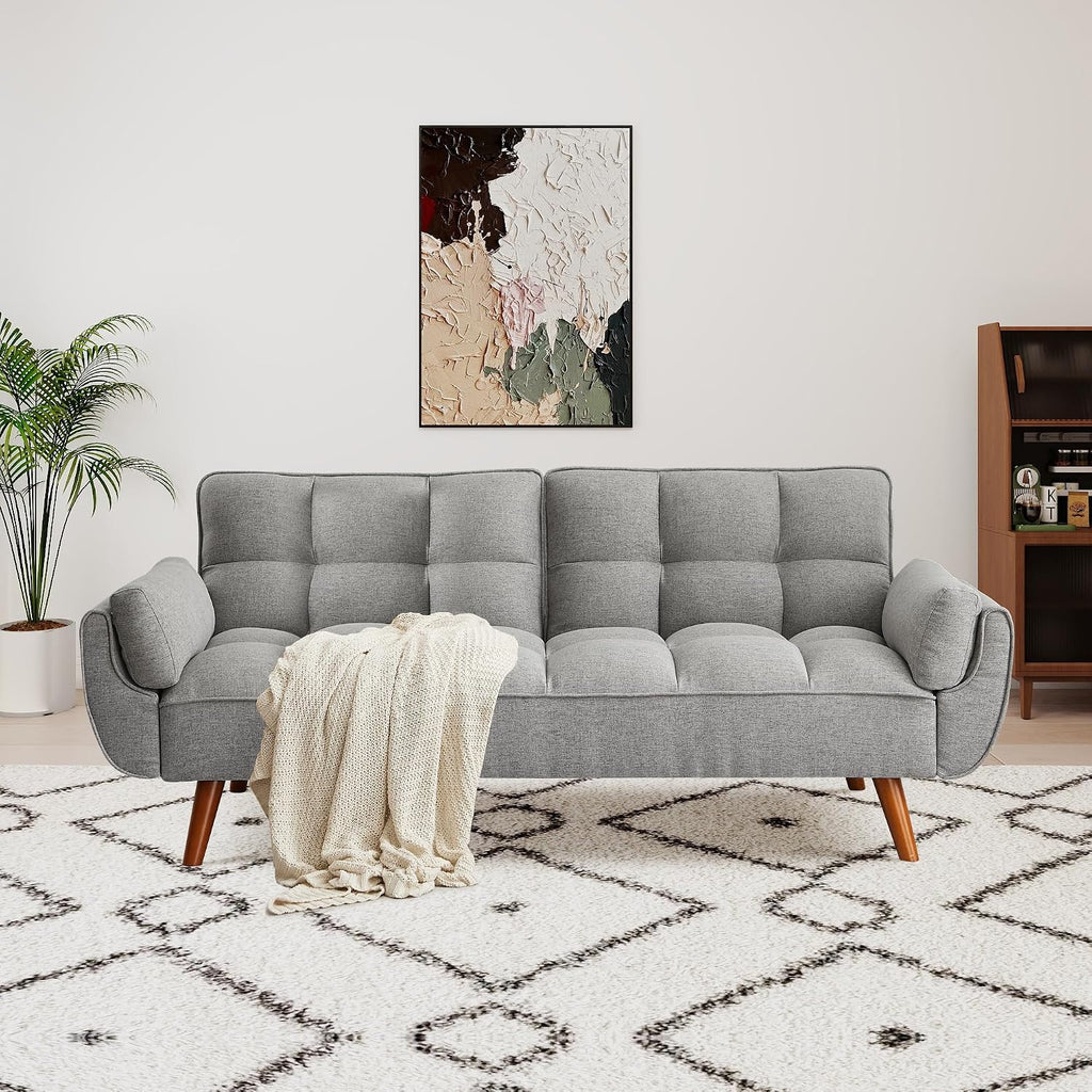 75' Convertible Futon Sofa Bed, Sleeper Couch Bed with Adjustable Backrest, Small Couches for Small Spaces, Living Room, Bedroom and Office (Gray)