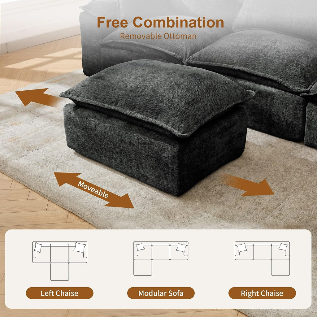 Korser 108' Sectional Couches for Living Room, Modular Boneless Couch with Deep Seat & Fluffy Cushion, Cozy Double-Layer Cushioned Sofa with Convertible Ottoman, Comfy Cloud Sofa, No Assembly Required