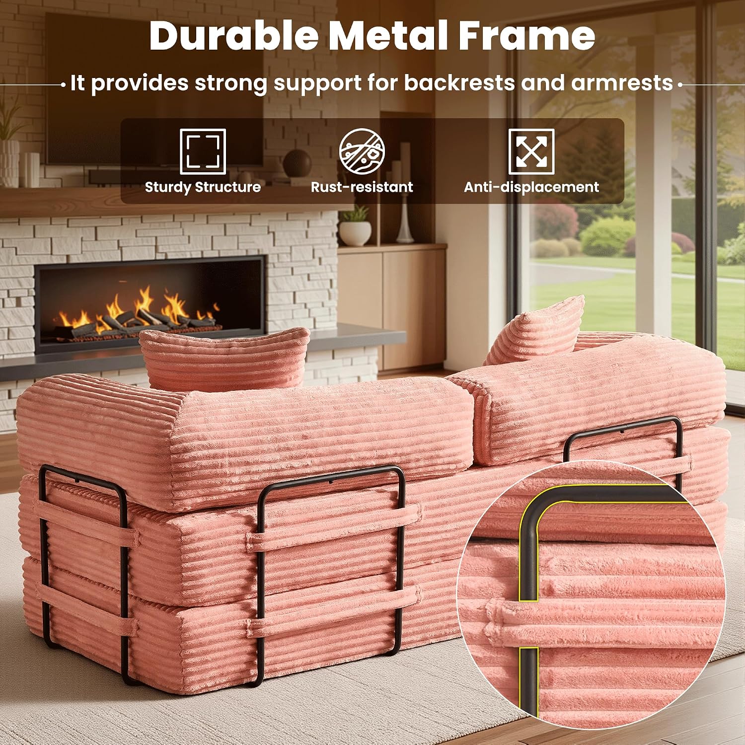 ovios 81' Folding Sofa Bed, Foldable Sleeper Boneless Couch with Pull Out Beds, Modular Convertible Floor Futon Loveseat Lounger for Living Room (Faux Fur, Pink)