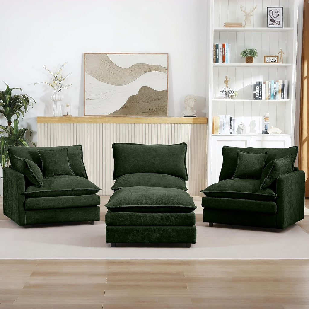 Eafurn Oversized Reversible Modular Sectional Sofa with Movable Ottoman, 4 Seater Convertible L Shaped Corner Couch Modern Chenille Sofa Set w/Double Layers Seat Cushions for Living Room Apartment