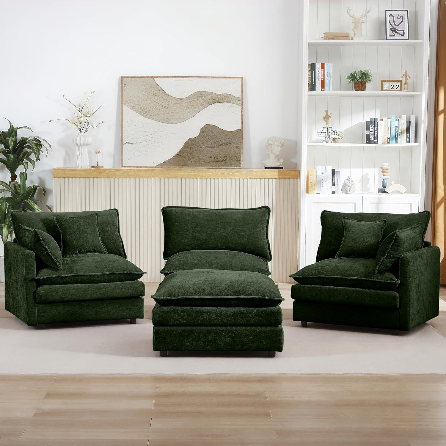 Eafurn Oversized Reversible Modular Sectional Sofa with Movable Ottoman, 4 Seater Convertible L Shaped Corner Couch Modern Chenille Sofa Set w/Double Layers Seat Cushions for Living Room Apartment