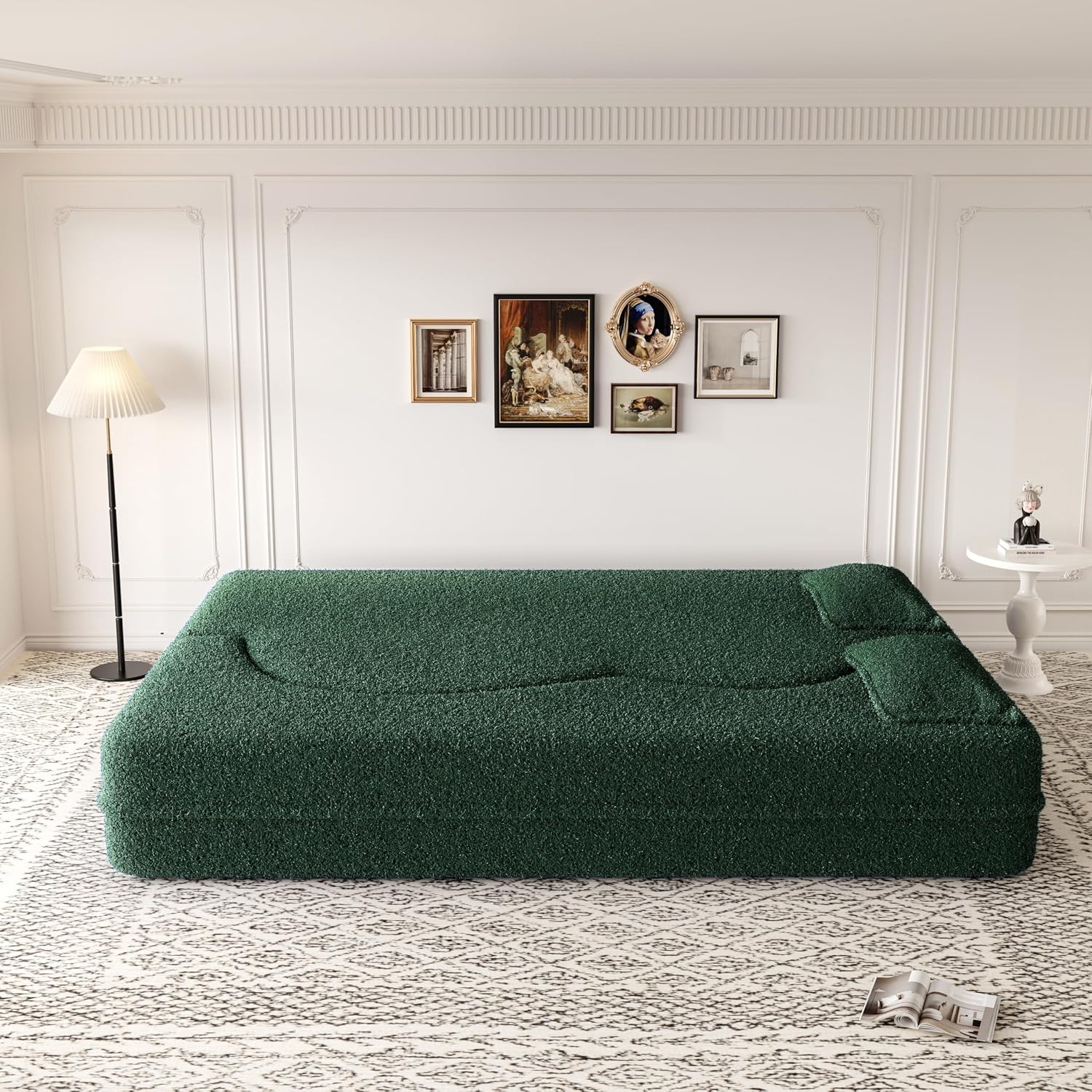 2-in-1 Folding Convertible Sofa Bed,78 Inch Convertible Boneless Couch with Pilow Foldable Matress, Teddy Loveseat Sleeper Pull Out Bed Floor Sofa Modular Futon Couch (Teddy, Green)