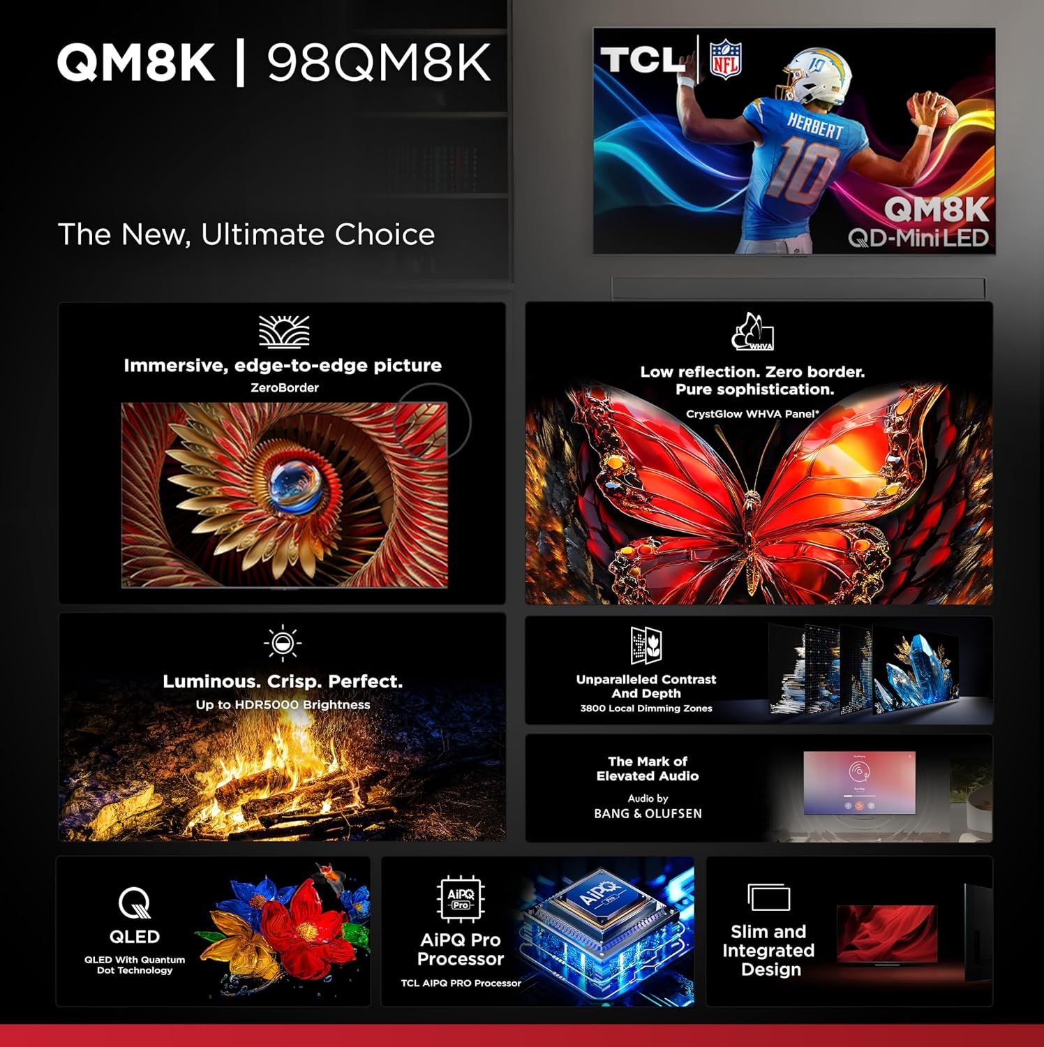 TCL 98 Inch Class QM8K Series | Mini LED QLED 4K HDR | 98QM8K, 2025 Model | 120HZ-144HZ Anti Reflective Wide Angle Screen Smart Google TV Dolby Atmos | Voice Remote Alexa Gaming Streaming Television