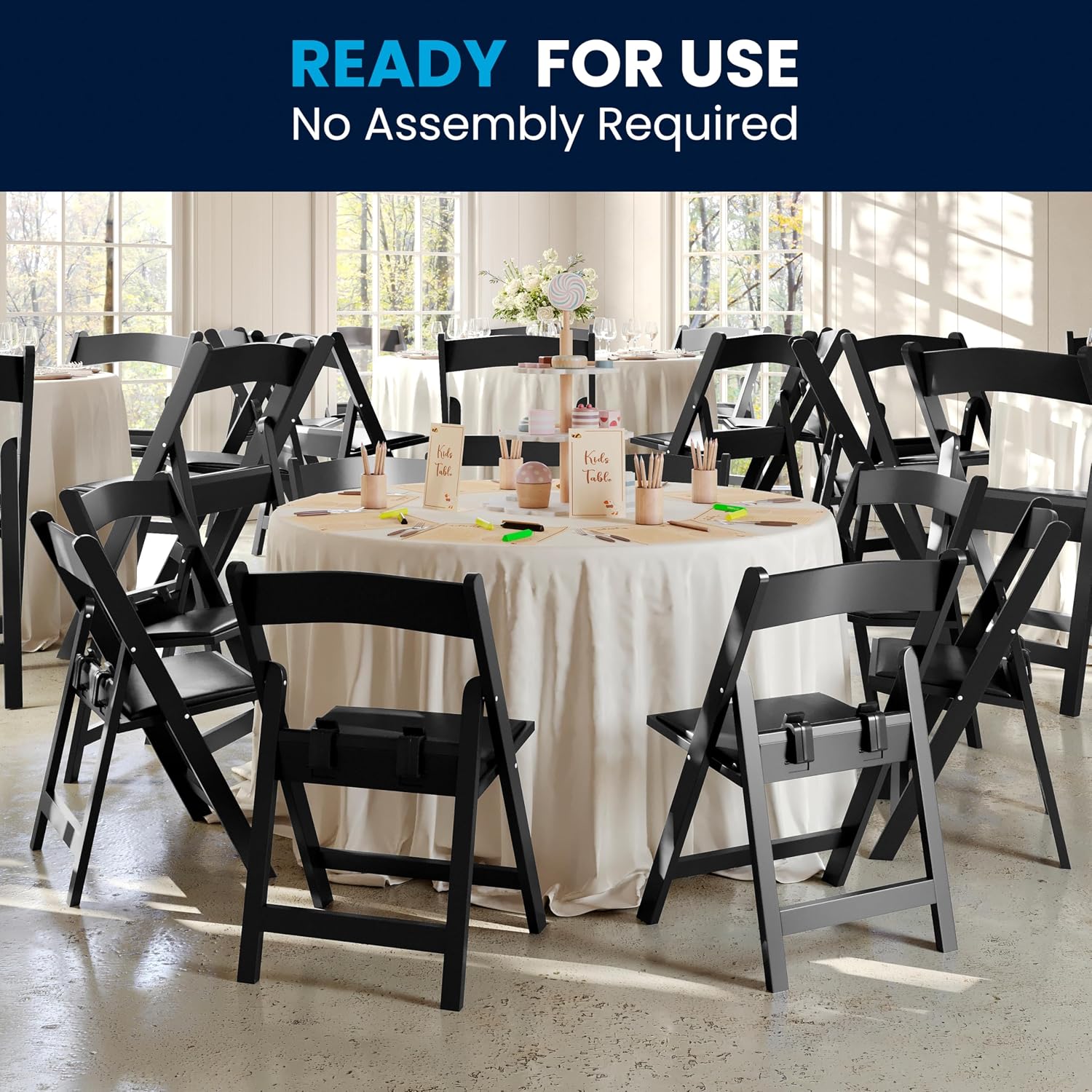 Flash Furniture Hercules Set of 10 Kids Black Resin Folding Chair with Black Vinyl Padded Seat