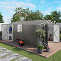 YOPTO 10x14 FT Outdoor Storage Shed,Metal Shed W/ 3 Lockable Doors & Window,Garden Tool House W/ 4 Air Vents & Sloped Roof,All Weather Waterproof for Backyard,Patio,Lawn,Grey