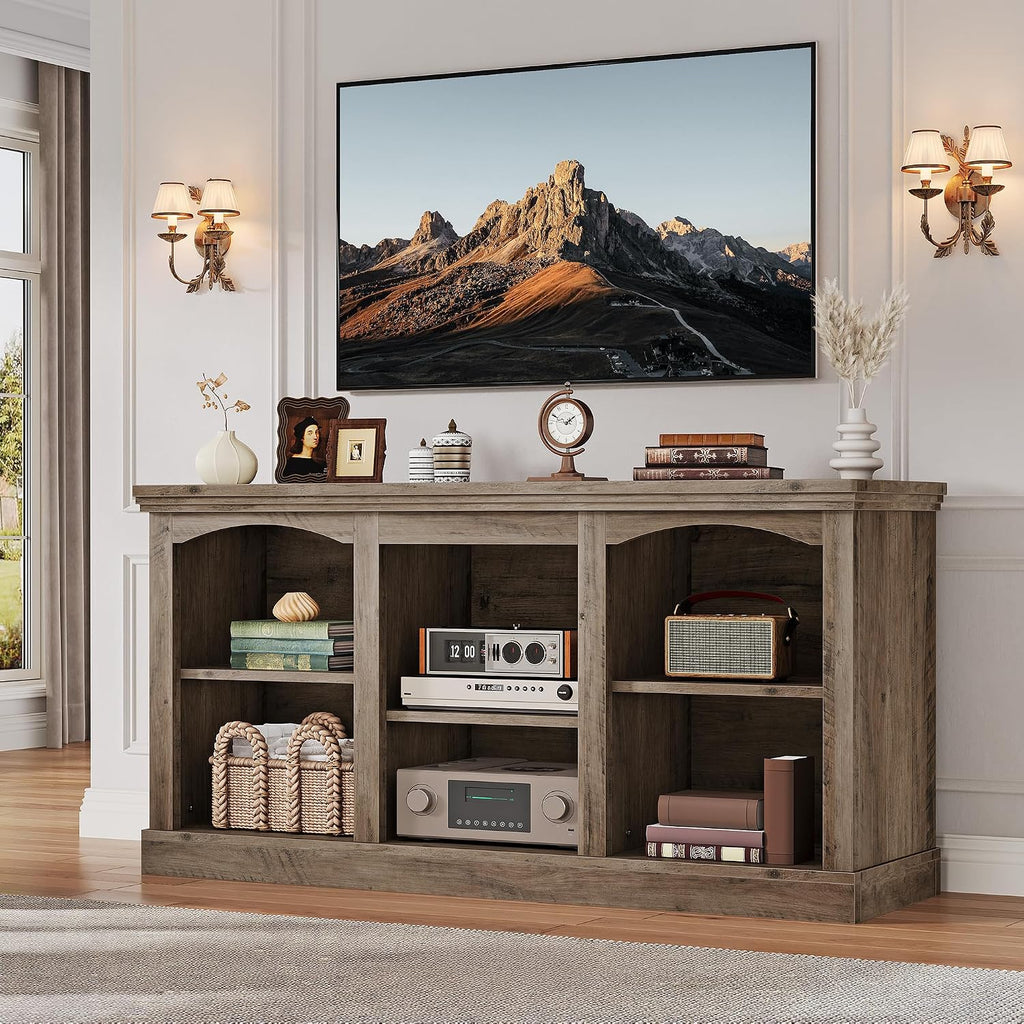 YITAHOME Farmhouse TV Stand for 65 Inch TV, Entertainment Center with Adjustable Shelf, Large TV Console Table for Living Room (Washed Grey)
