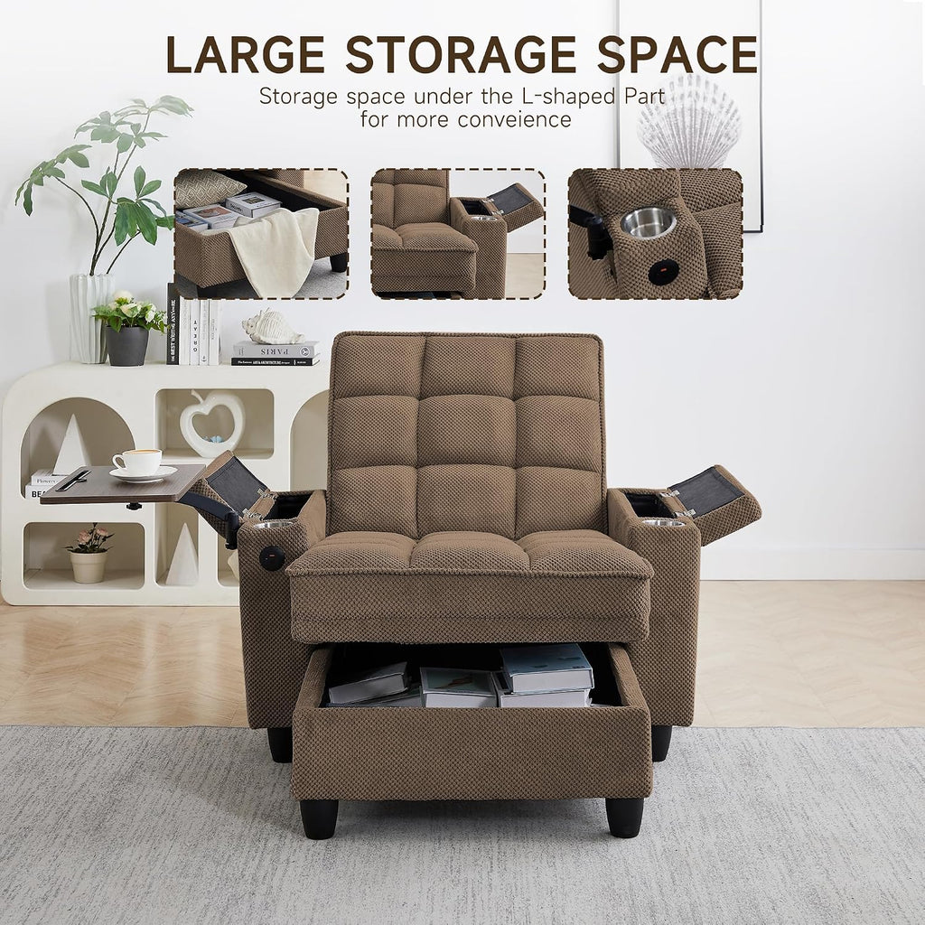41.7' Oversized Chaise Lounge Chair Indoor, Boucle Upholstered Sofa Bed with Adjustable Backrest, Deep Seat Reading Chair, Sofas Couches for Living Room, Storage, Cup Holders & 360° Swivel Side Table