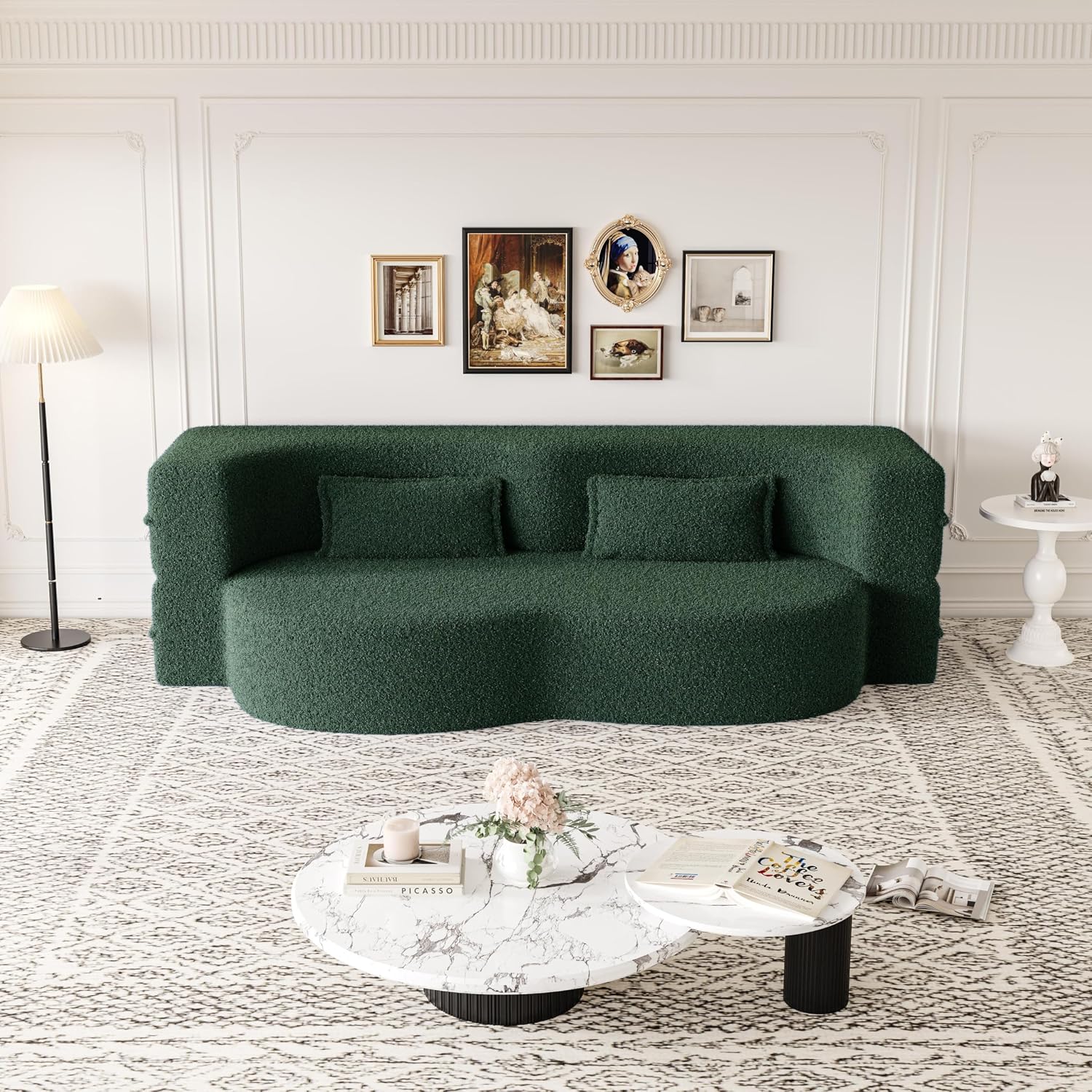 2-in-1 Folding Convertible Sofa Bed,78 Inch Convertible Boneless Couch with Pilow Foldable Matress, Teddy Loveseat Sleeper Pull Out Bed Floor Sofa Modular Futon Couch (Teddy, Green)