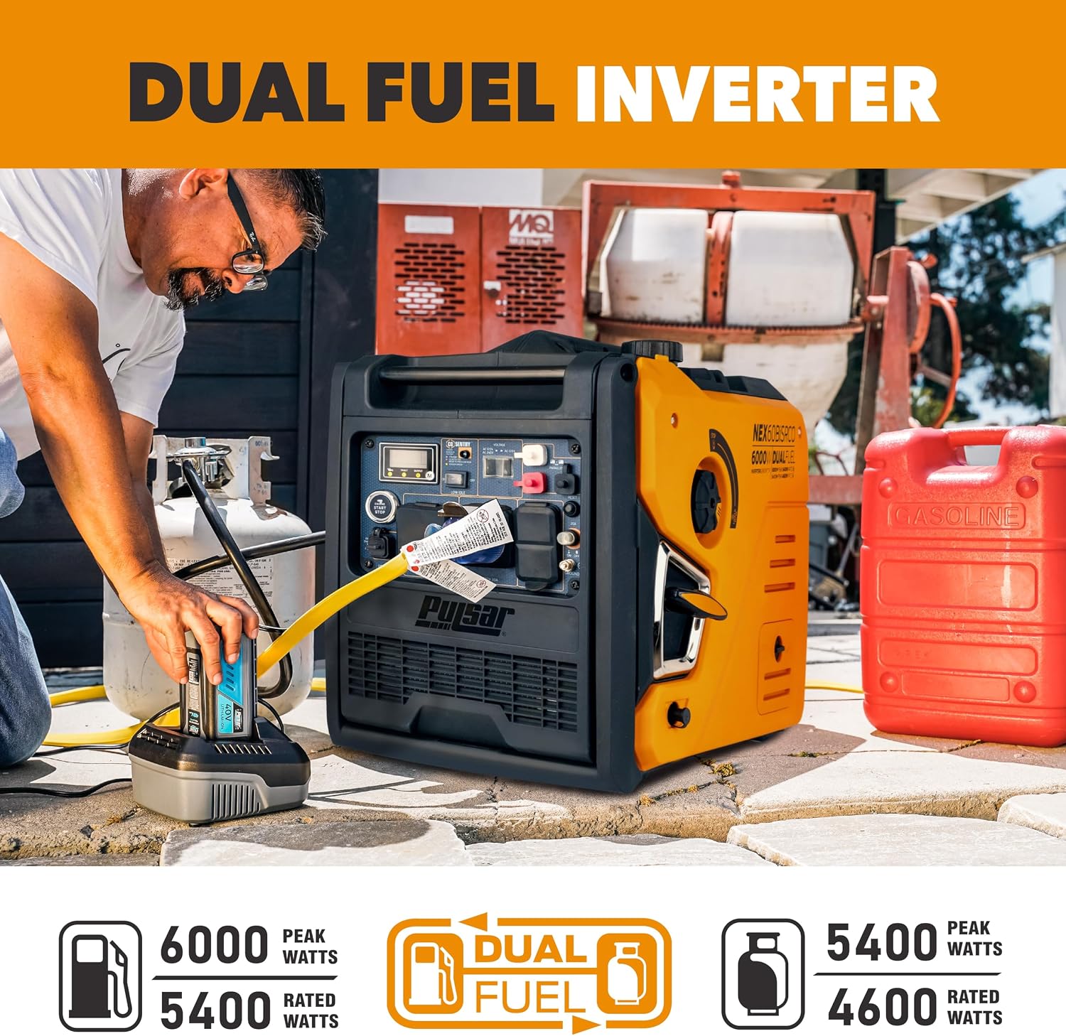 Pulsar 6000 Watt Portable Inverter Generator, Dual Fuel Gasoline & Propane, Remote Electric Start, CO Sensor, Parallel Capable, Super Quiet, Use for RV, Camping, Outdoor & Home, NEX60BiSRCO