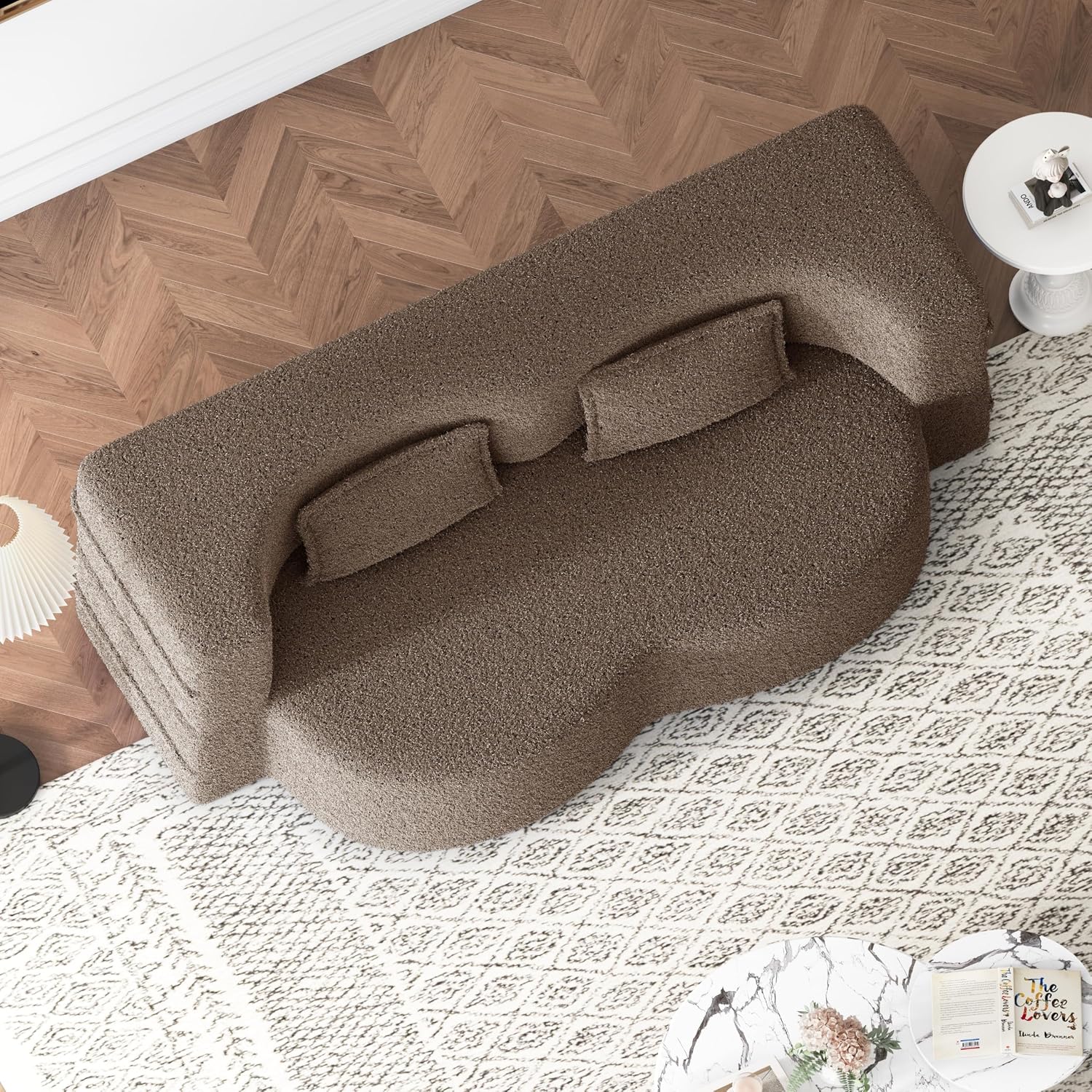 2-in-1 Folding Convertible Sofa Bed,78 Inch Convertible Boneless Couch with Pilow Foldable Matress, Teddy Loveseat Sleeper Pull Out Bed Floor Sofa Modular Futon Couch (Teddy, Brown)