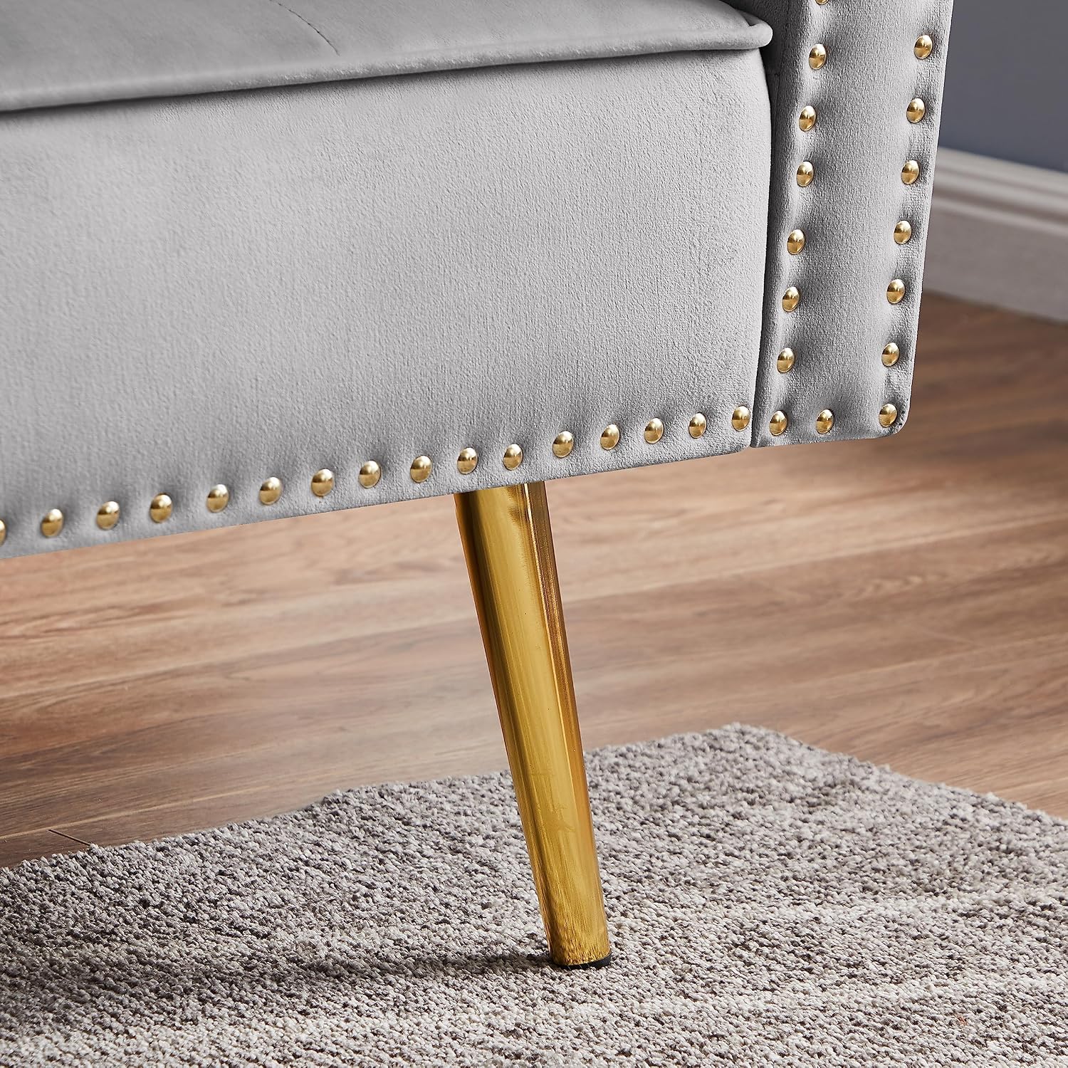 hansones 69.6' Velvet Tufted Sofa Couch, Copper Nail Decoration Accent Sofa with Metal Legs, 2 Pillows & Nailhead Trim, Convertible Futon Couch Sleeper Sofa Loveseat Futon Sofa Bed for Living Room