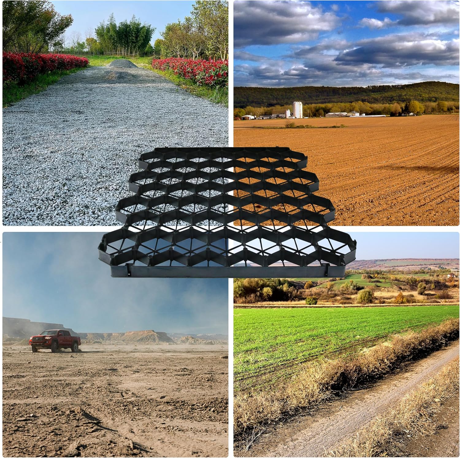 12 Units Permeable Pavers Gravel, Grass& Gravel Driveway System, Interlocked Pavers Gravel Grid Black PE Shed Base 1.6' Depth, 32 Sq Ft (12)