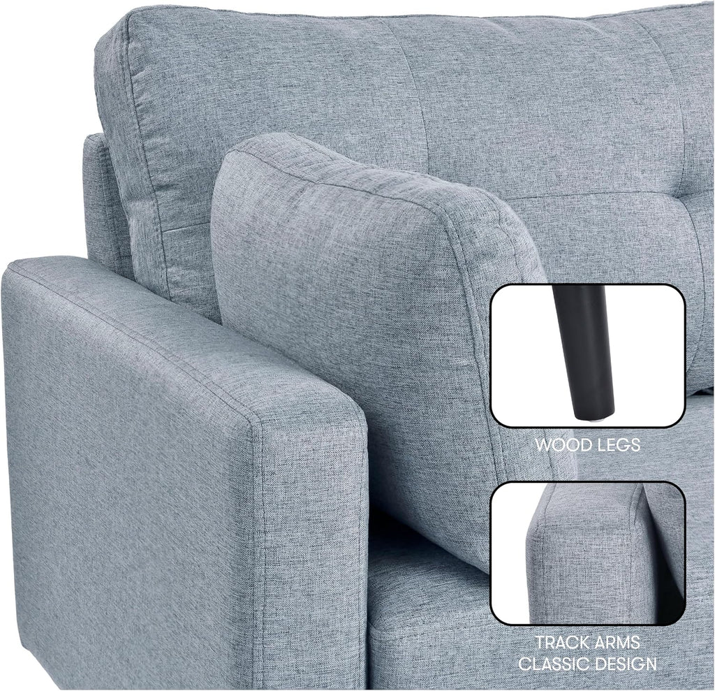 Serta Benrama 67' Soft Modern Sofa, Square Track Arms, Solid Wood Legs, Easy Assembly, Dream Coil Comfort, Soft Woven Polyester Fabric, Light Gray