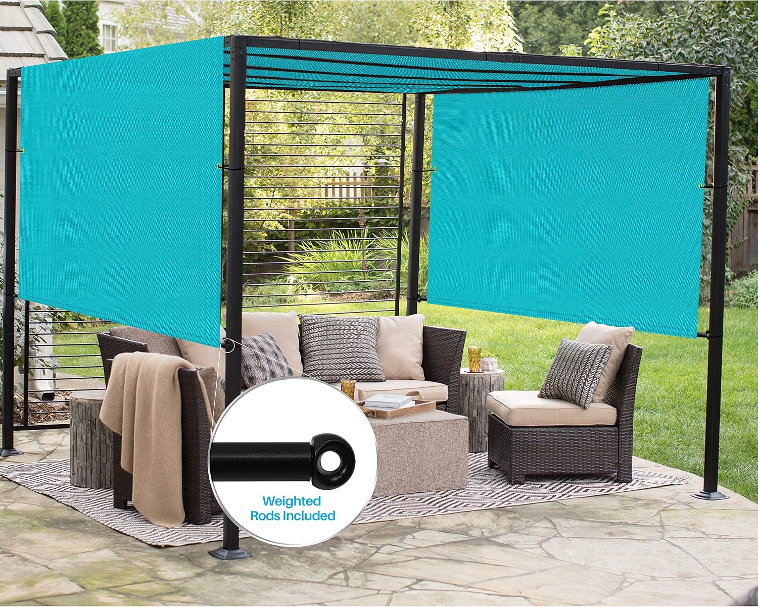 Patio 8' x 4' Waterproof Pergola Canopy Replacement Shade Cover Sun Sail for Deck Porch Backyard Shade Cloth Tarp with Grommets Rods Privacy Shade Screen, Turquoise