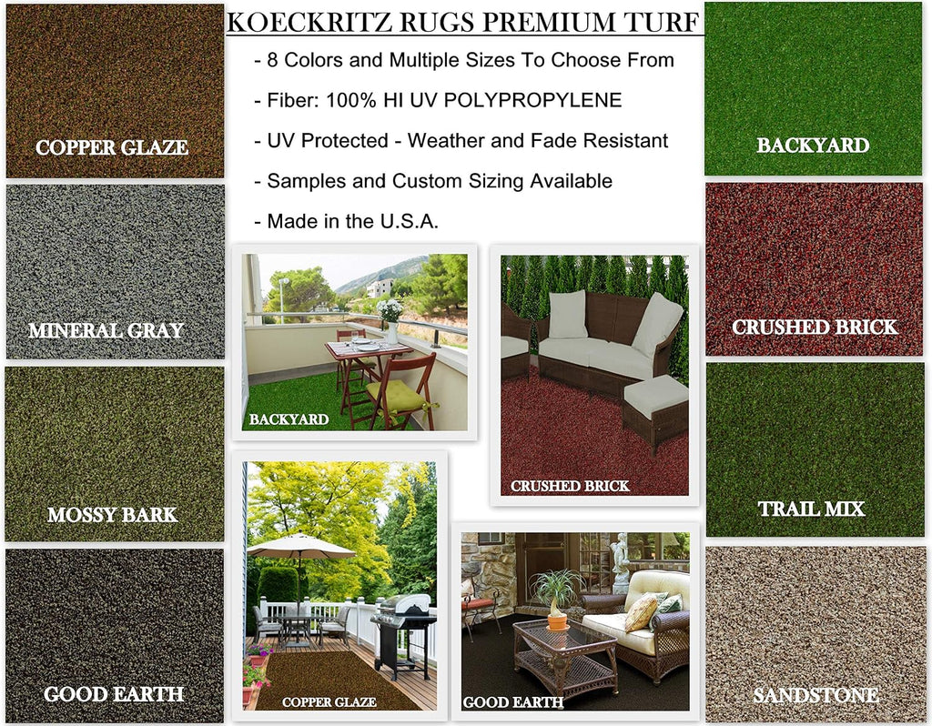 KOECKRITZ Rugs Premium Indoor/Outdoor Artificial Turf Rugs and Runners for Patios, Decks, Gazebos, Boats, Trailers, and More. 8 Colors and Many (12' x 16', Mineral Gray)