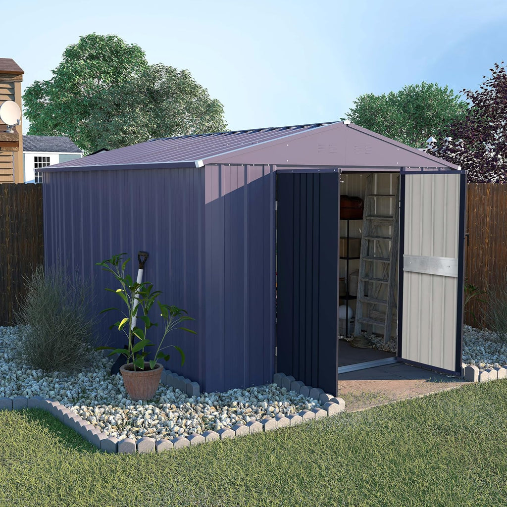 Yardenaler 8x10 FT Metal Storage Shed for Outdoors, Garden Tool Shed Kit with Doors & Lock, Waterproof Patio Utility Tool Shed for Garden and Backyard, Gray