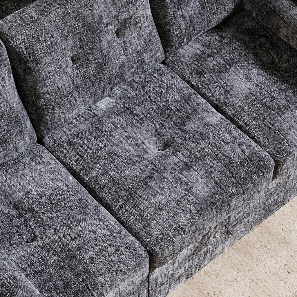 Convertible Sleeper Sofa Bed, 63 Inch Chenille Pull Out Couch with Side Table & Adjustable Backrest, Sectional Sleeper Sofa with Pull Out Bed for Living Room, Apartment, Gray