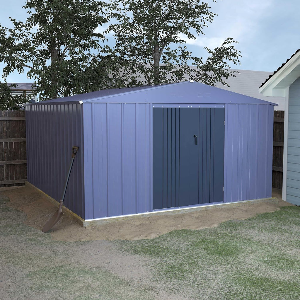 Yardenaler 10x12 FT Metal Storage Shed for Outdoors, Garden Tool Shed Kit with Doors and Lock, Waterproof Patio Utility Tool Shed for Backyard and Garden, Gray